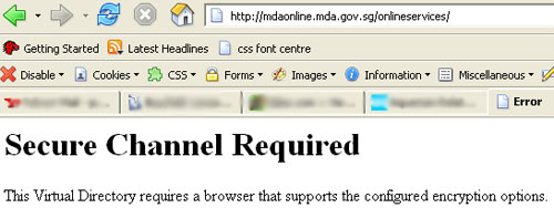 MDA's error message without https