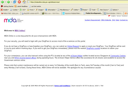 MDA onlineservices page