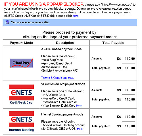 Notice of pop-ups using eNETS