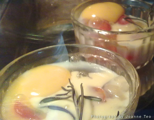 Egg whites are starting to cook from the edges in Egg whites are starting to cook from the edges in