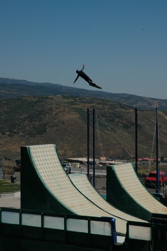 Freestyle skier in air at Olympic Park, Park City, UT Freestyle skier in air at Olympic Park, Park City, UT