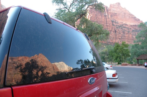 Reflection of the canyon on a car Reflection of the canyon on a car