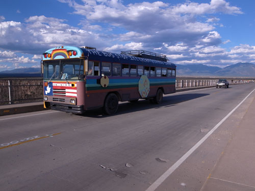 A coffee bus for tourists visiting the Rio Grande Gorge Bridge A coffee bus for tourists visiting the Rio Grande Gorge Bridge