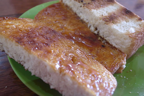 Inside of the kaya toast. Inside of the kaya toast.