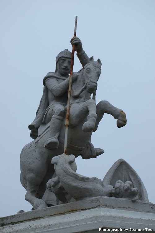 Sculpture of St. George outside the Italian Church. Sculpture of St. George outside the Italian Church.