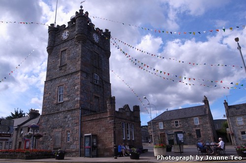 Clock tower dominates the centre of tiny Dufftown. Clock tower dominates the centre of tiny Dufftown.