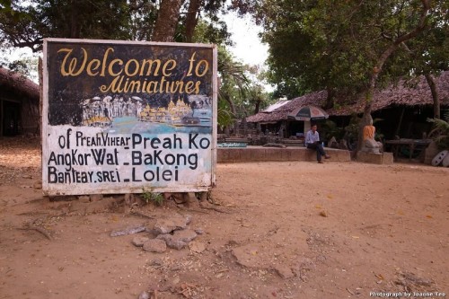 Sign board outside Preah Ko for miniature sculptures of famous temples.